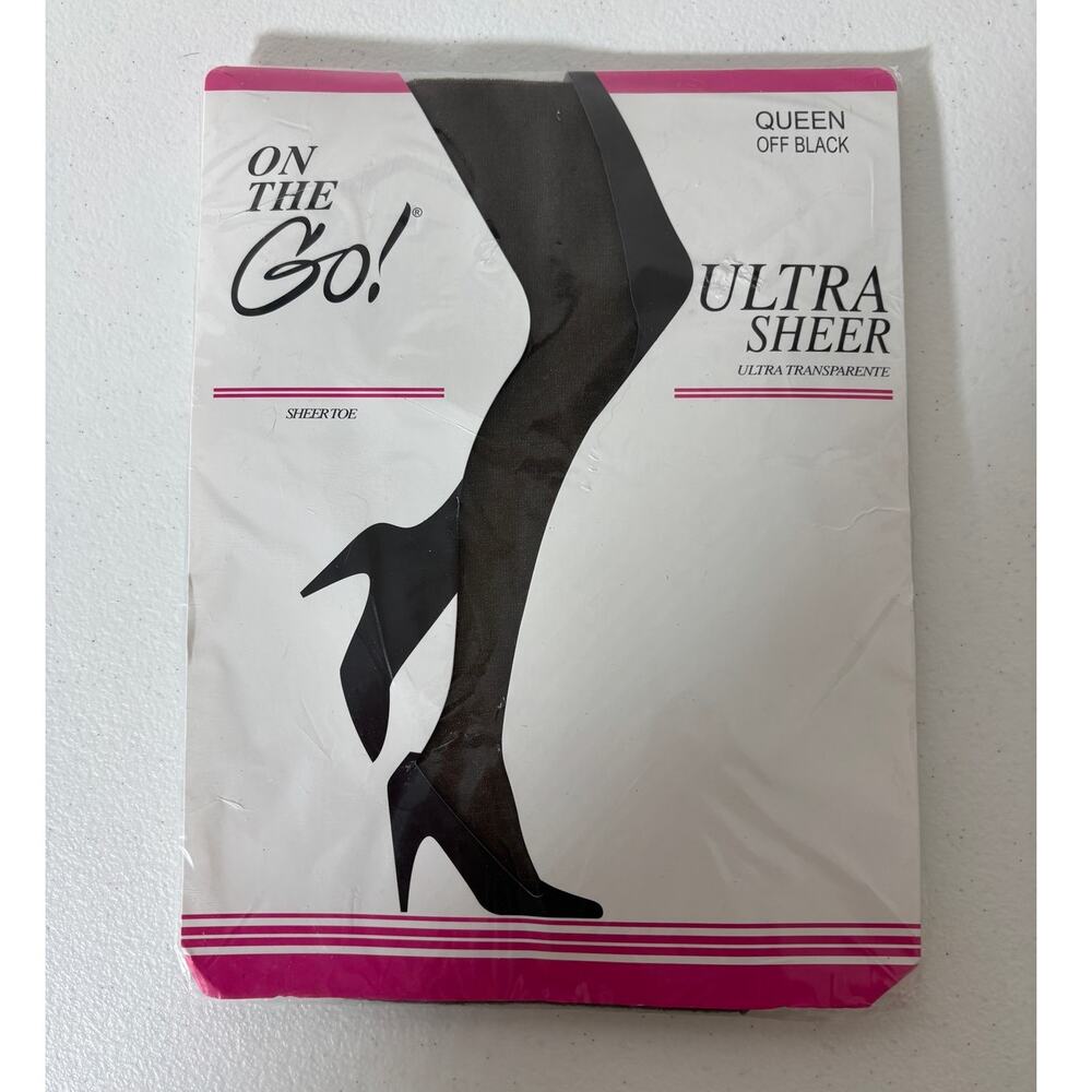 On the Go NEW Size Queen Off-Black Ultra Sheer Toe Pantyhose